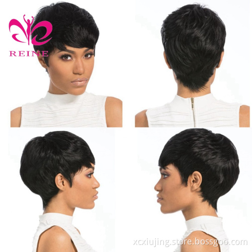 REINE Short Human Hair Wigs Pixie Cut Straight Remy Brazilian Hair for Black Women Machine Made  Cheap Glueless Wig